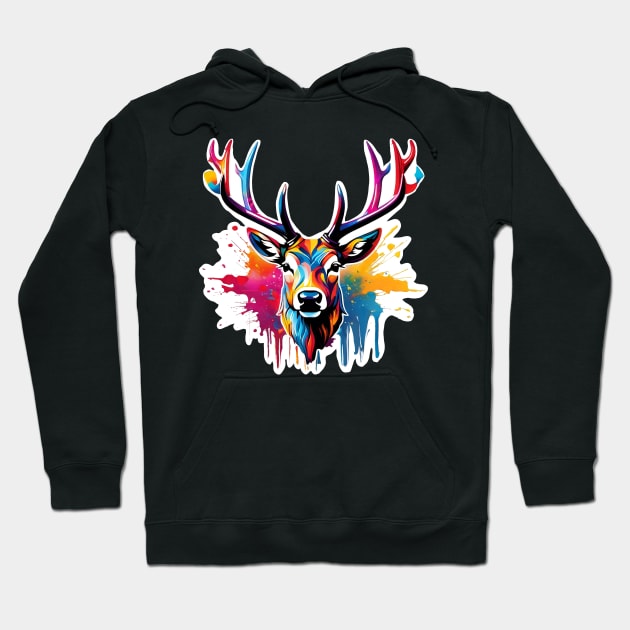 Stag Head Dripping Rainbow Graffiti Hoodie by VictoriaLehnard